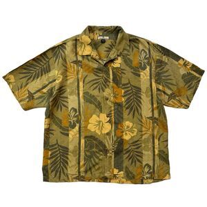 Tommy Bahama Hawaiian Camp Shirt Green/Yellow Size XL Coconut Button